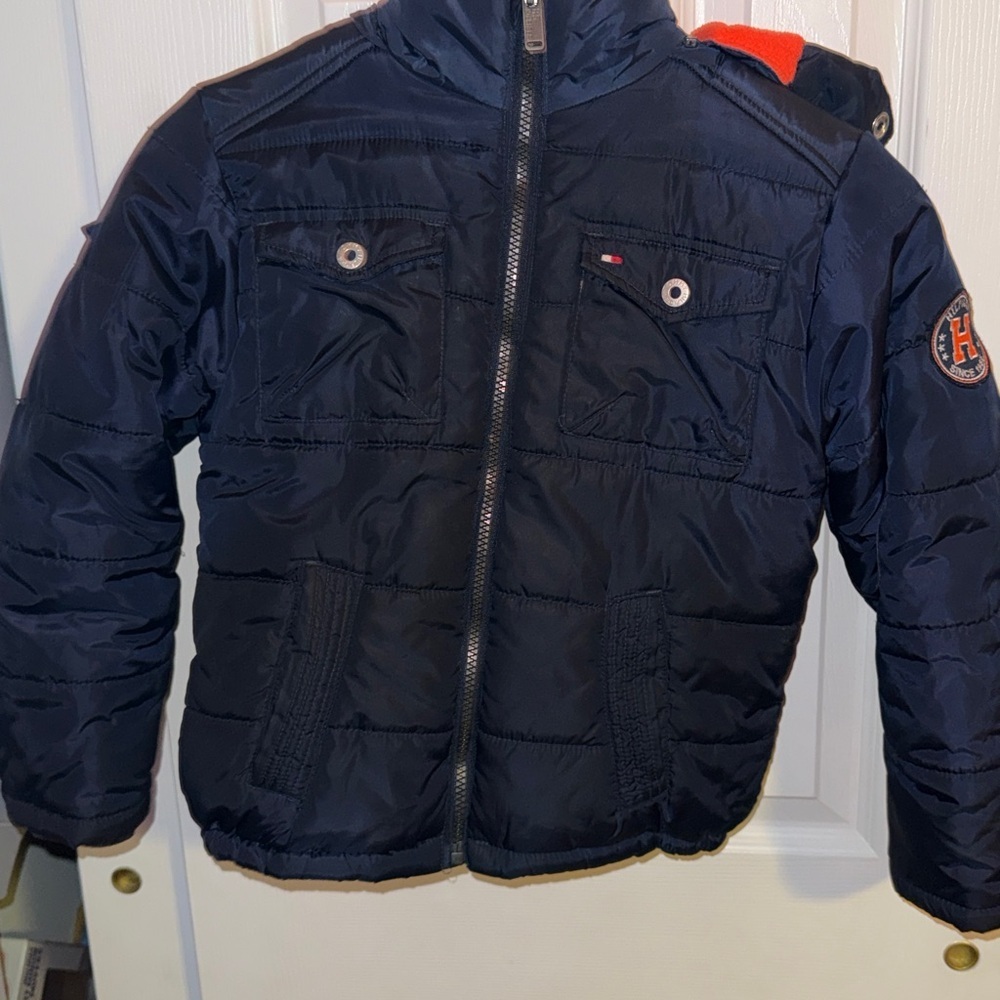 Tommy Hilfiger Navy and Orange Kids Puffer Jacket - Picture 1 of 6